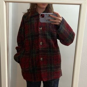 Coldwater Creek Multicolor Plaid Teddy Jacket